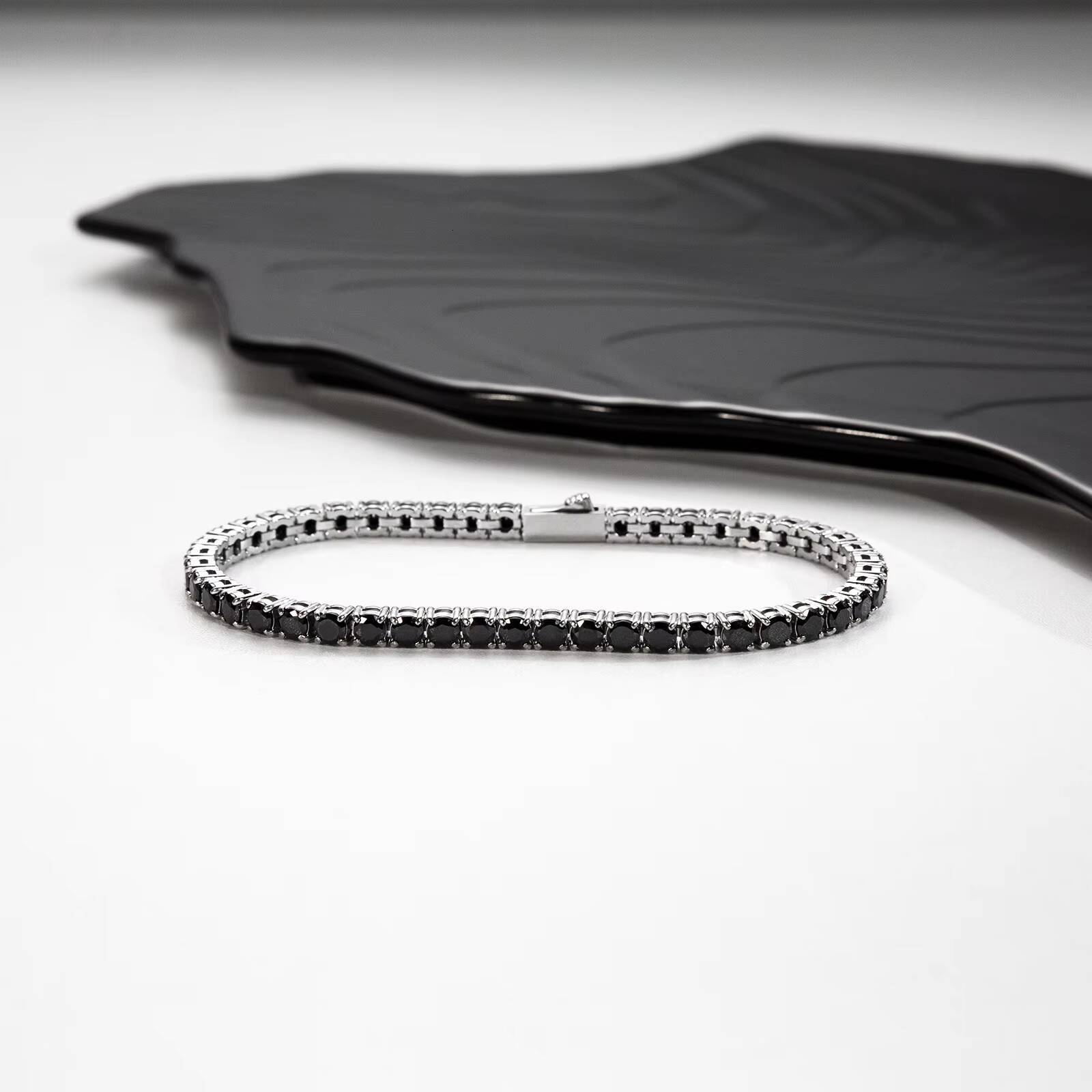 Fashion Stainless Steel Pure Black Zircon Tennis Chain with Custom Length Bracelet Jewelry for Gift