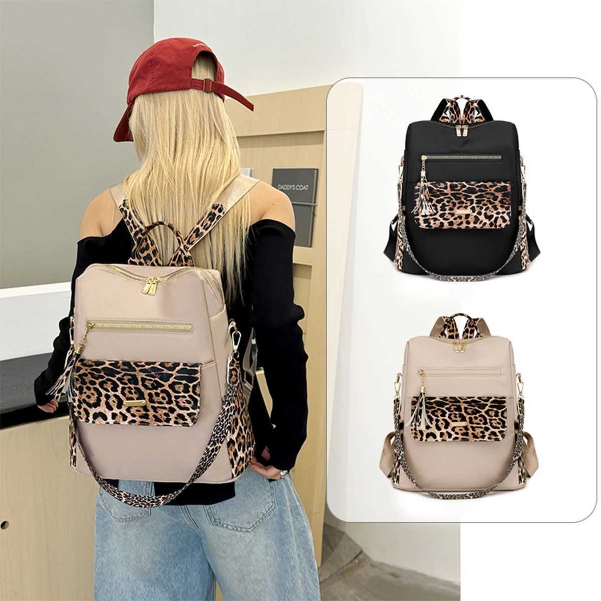 Leopard Print Backpack Fi Crossbody Bag Large Capacity Quilted Multiple Pockets Adjustable Strap Zipper for Back To School Y250724