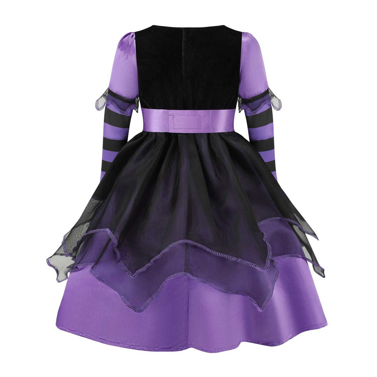 Girls Halloween Witch Costume Purple Mesh Dress with Hat Broom Kids Cosplay Gown for Carnival Magic Villain Role-Play Z250725
