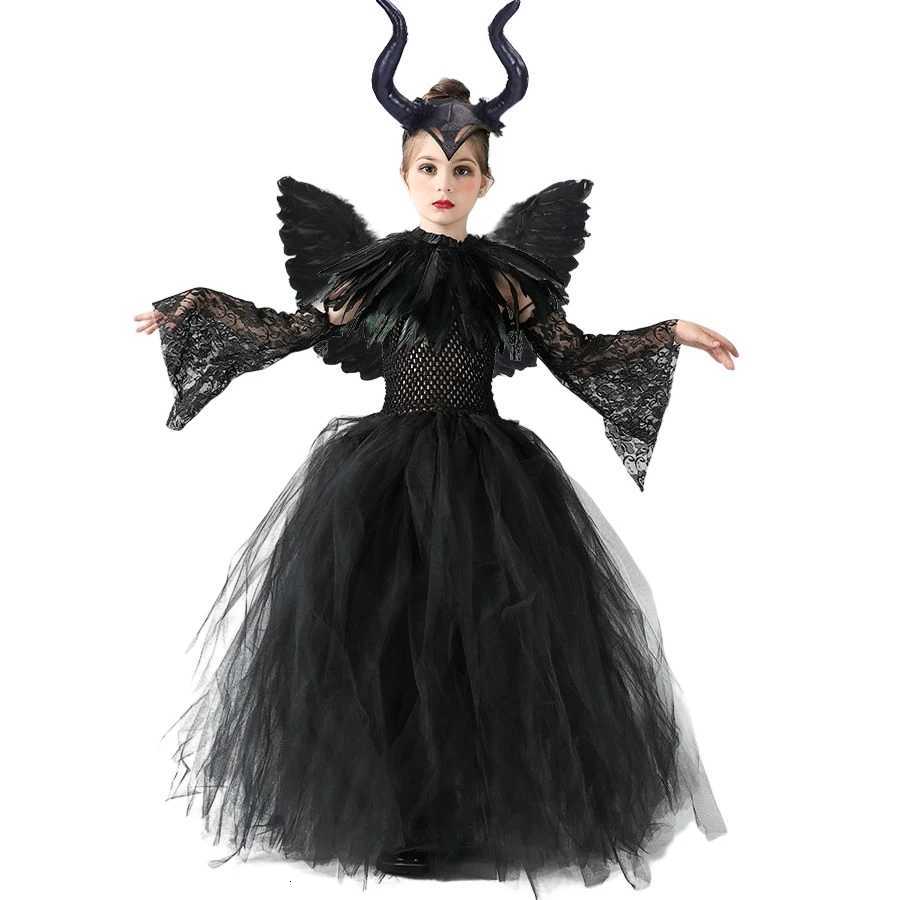 Carnival Costume Maleficent Tutu Girls Cosplay Evil Queen Black Mesh Princess Dress Childrens Raven Wand Demonic Witch Dress Z250725