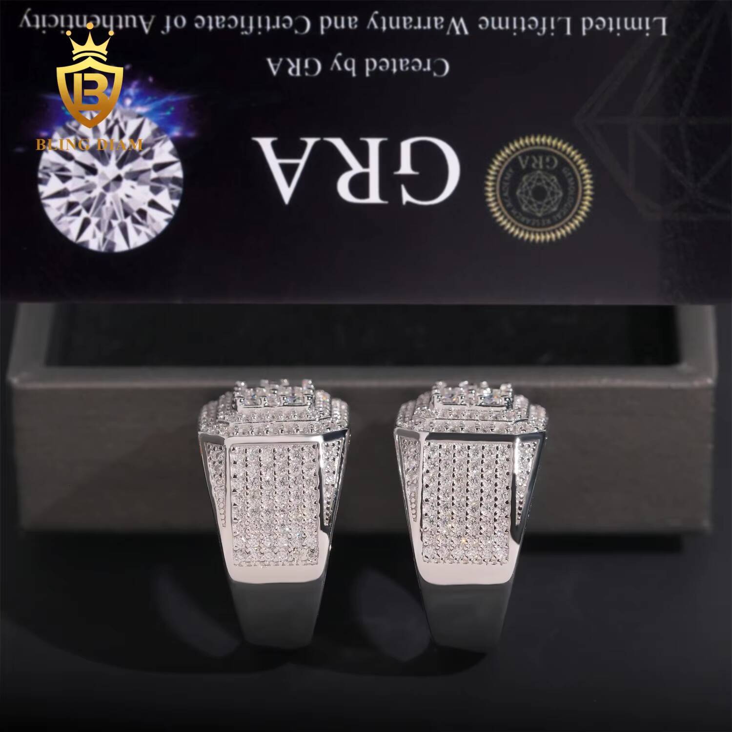 Fashion Hot Selling Fine Jewelry 925 Sterling Silver VVS Diamond Hip Hop Men Rings Iced Out Ring Moissanite