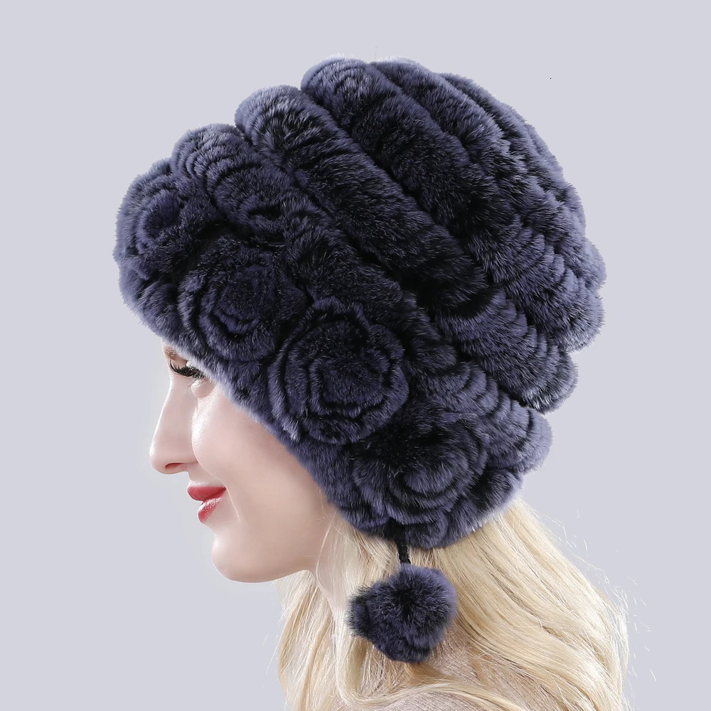 Natural Soft Knitted Rex Rabbit Fur Hat Russia Women Winter 100% Genuine Rex Rabbit Fur Caps Lady Warm Rex Rabbit Fur Hats 250724