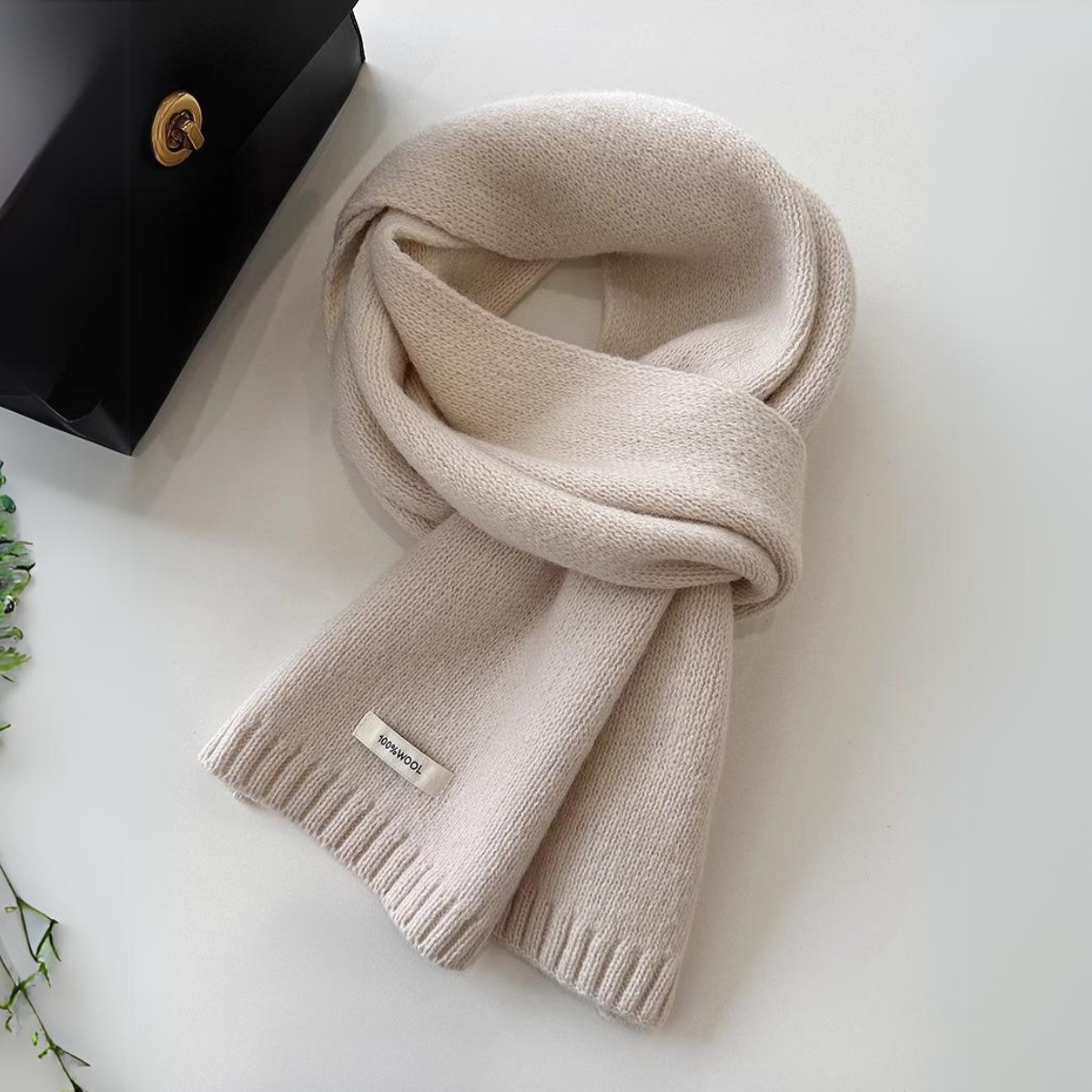 K1471 Australian pure wool scarf new style solid color versatile men and women winter warm knitted neck scarf