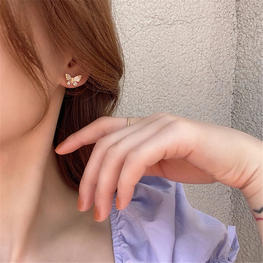Delicate Gold Color Butterfly Zircon Tassel Earrings Fashion Women Party Jewelry Summer Trend Accessories Valentines Day Gifts 250715