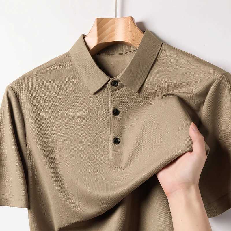 Summer New High End Ice Silk Polo Mens Short Sleeved T-shirt with Flip Collar Casual Sweat Absorbing and Breathable Polo Shirt XJ250725