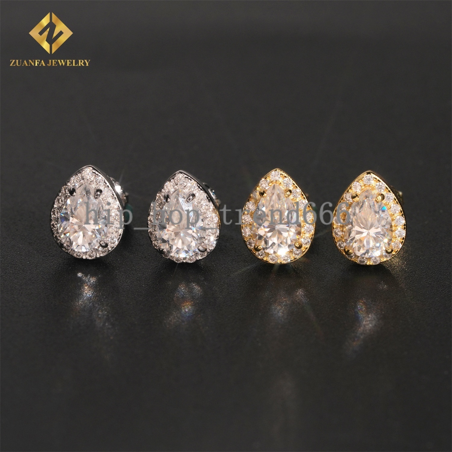 Factory Wholesale Pear Cut Halo Stud Earrings 925 Sterling Silver VVS Moissanite White Gold Plated Screw Back Ear Studs
