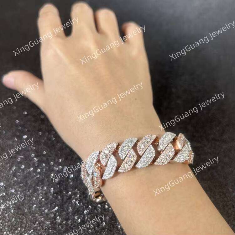 Hot Sale Hip Hop 15mm VVS Dia Cuban Link Chain GRA Moissanite Sterling Sier Gold Plate Fine Jewelry Bracelets