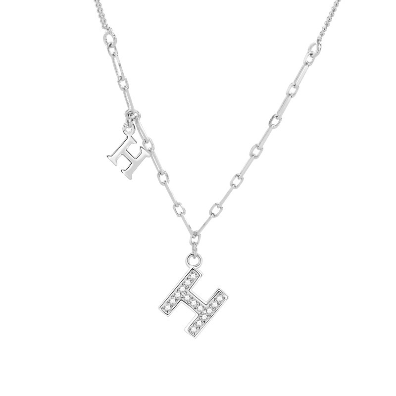 S925 Sterling Silver H Luxury Designer Necklace Letter Necklace For Women, European And American Fashion Niche Design Style Ins Style Collarbone Chain