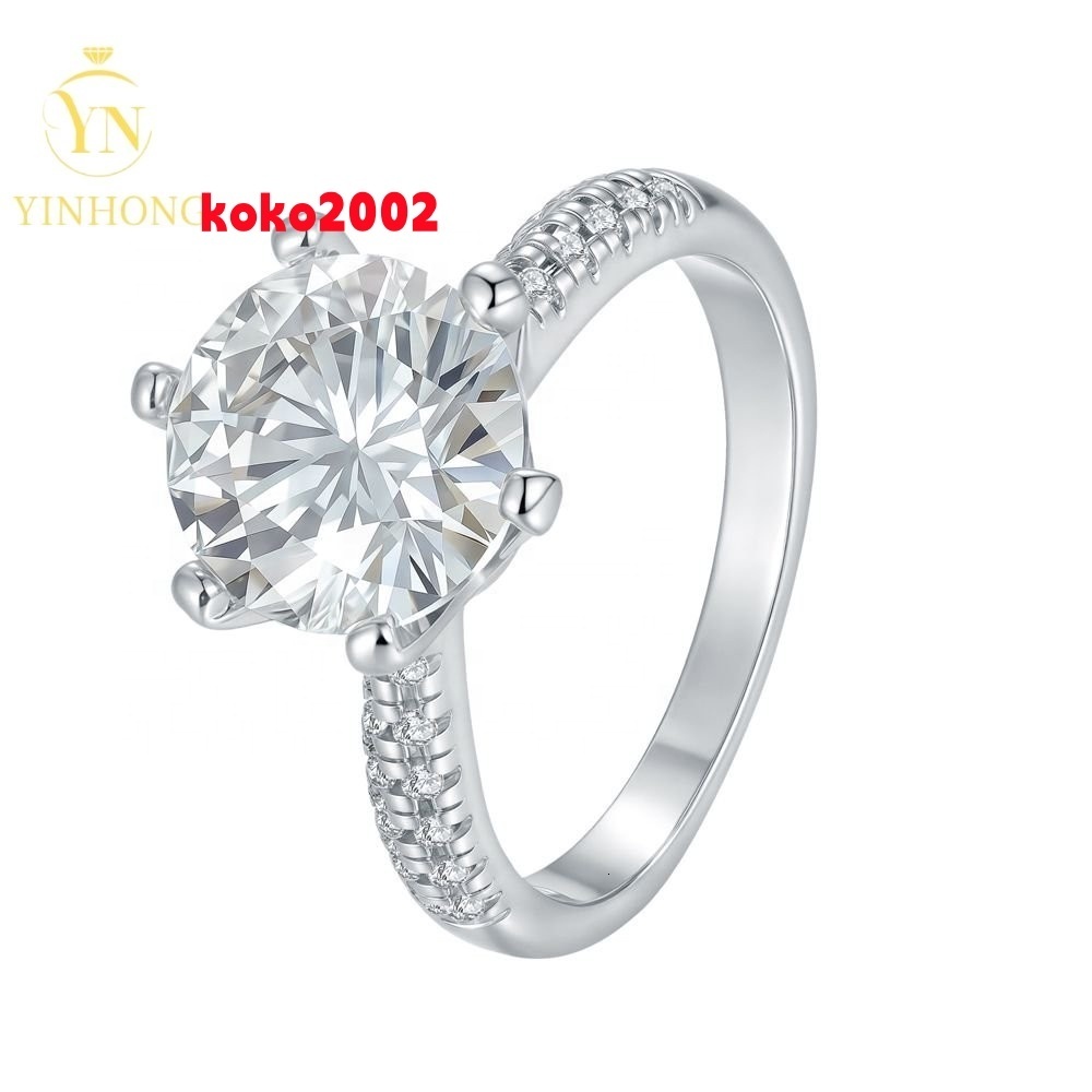 Customized 2ct Six Claw Plating 18k White Gold Sterling Silver 925 Moissanite Ring Diamond Ring for Women Gift