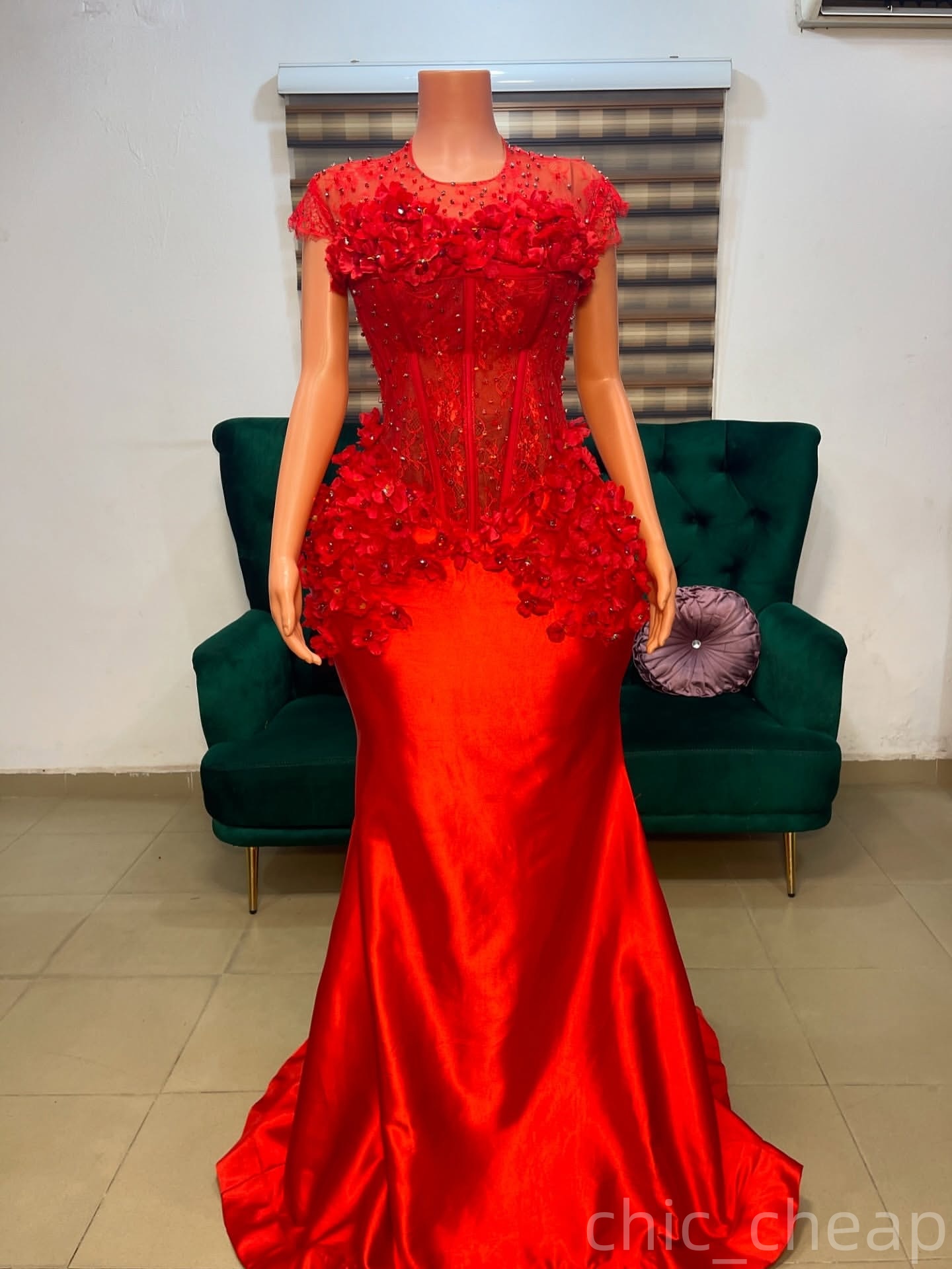 Mermaid Red Prom Dresses 2025 Flowers Pearls Crystals Satin Evening Formal Party Second Birthday Engagement Gowns Plus Size Dress For Special Occasion