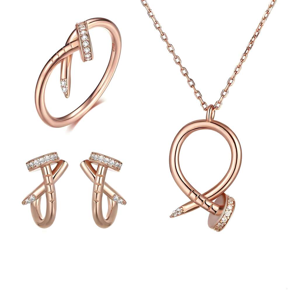 Designer Nail Necklace Ring Stud Earrings S Sterling Sier Three-Piece Moissanite Jewelry Exquisite Gift For Women Free shipping