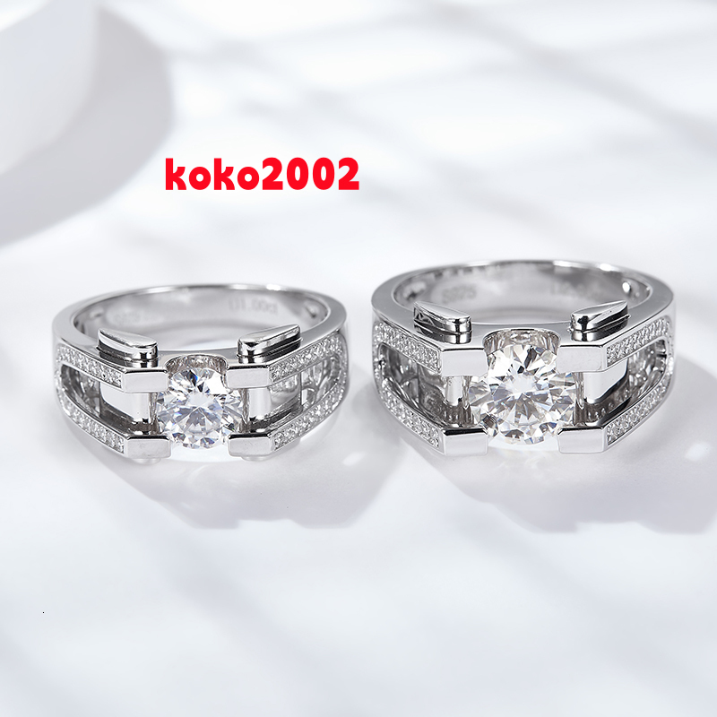 Round Cut Moissanite Men Ring Silver White Gold Men Ring Moissanite Solitaire Band Rings