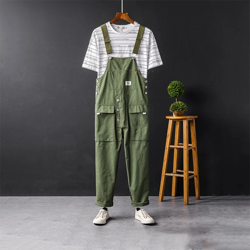 Spring Overalls Mens Bib Jumpsuits Cotton Multi Pocket Straight Loose Casual Pants Clothing Hip Hop Coverall Yellow Trousers 250725