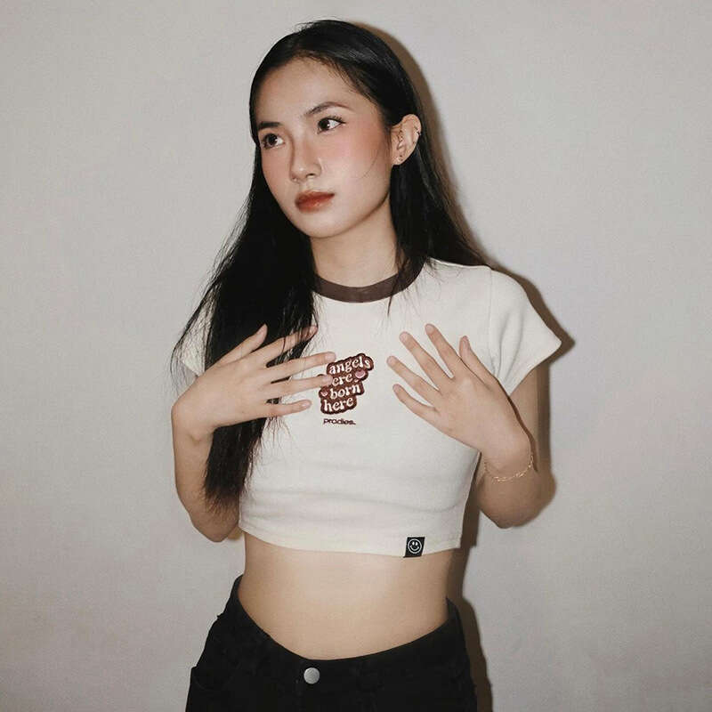 2022 Spring New Women's Solid Color Slim Fit Crop Top Fashion Letter Round Neck Short Sleeve T-Shirt 2f9
