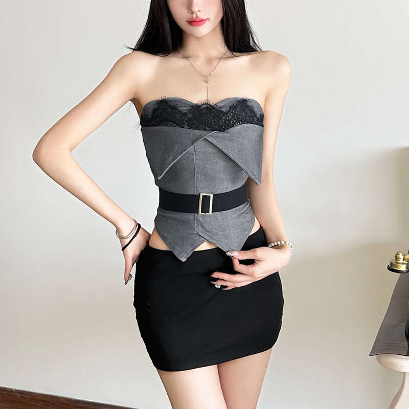 2024 Autumn Winter New Women's Solid Color Slim Street Fashion Off-Shoulder Tube Top Backless Vest b9c