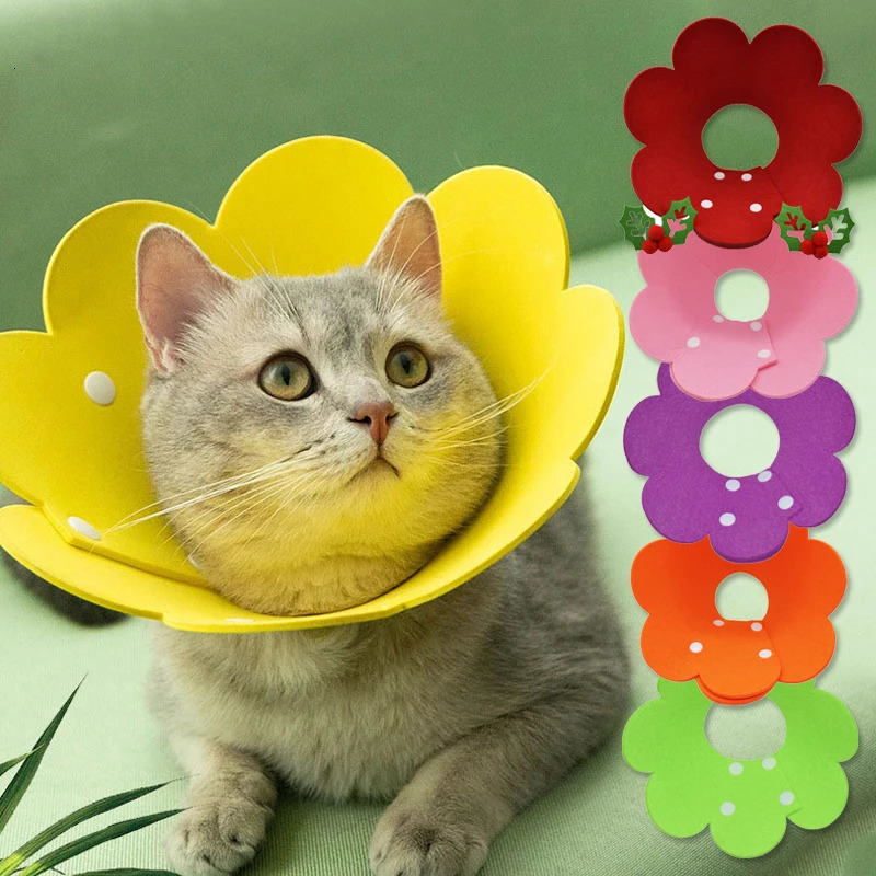 Cute Flower Shaped Cat Recovery Collars Adjustable Elizabethan Collars Puppy Kitten Anti-bite Healing Protective Collars 250716