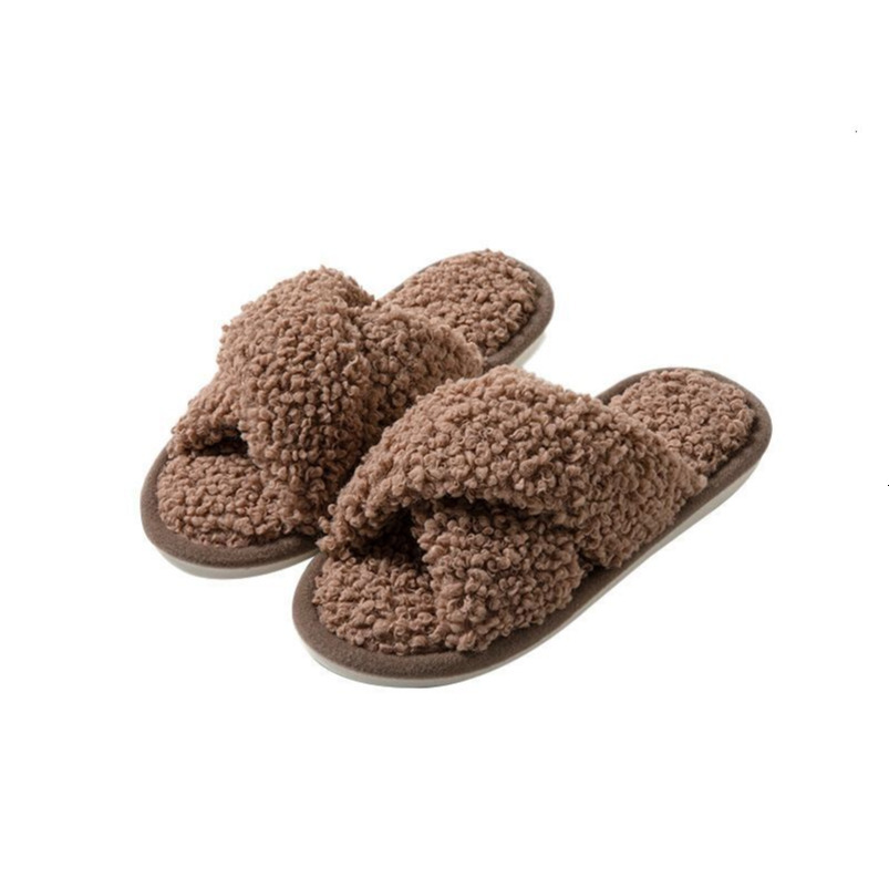 Ins Style Furry Cross Strap Home Comfortable Plush Cotton Slippers for Women