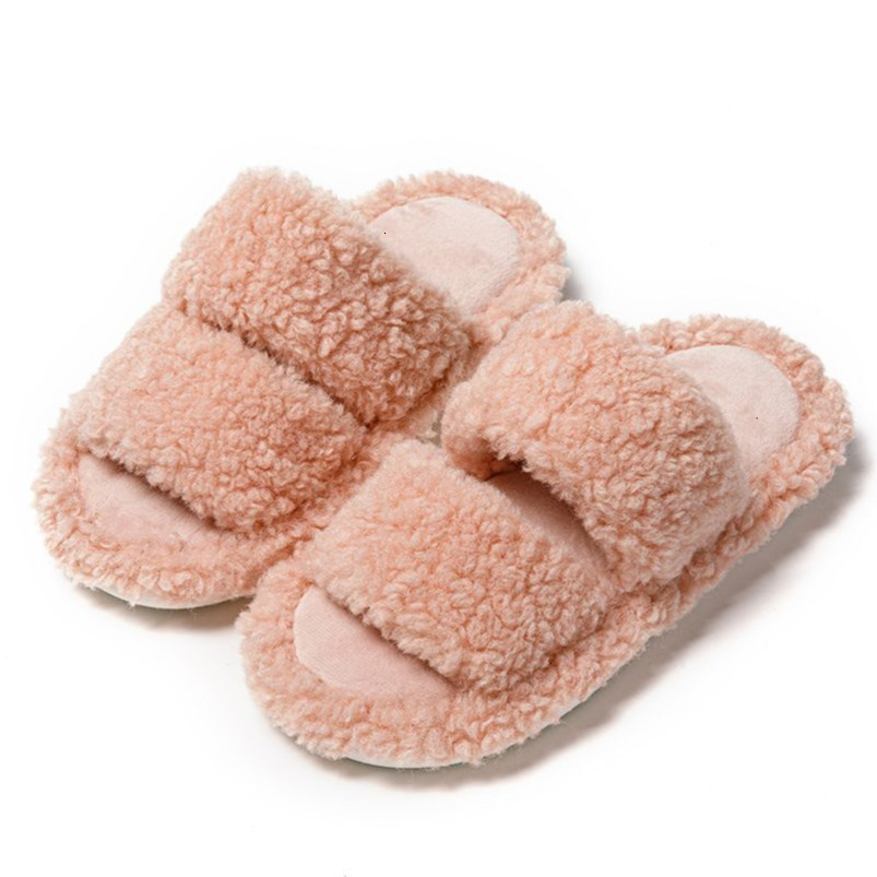 Ins New Double Bar Curl Cotton Home Candy Color Indoor Furry Slippers