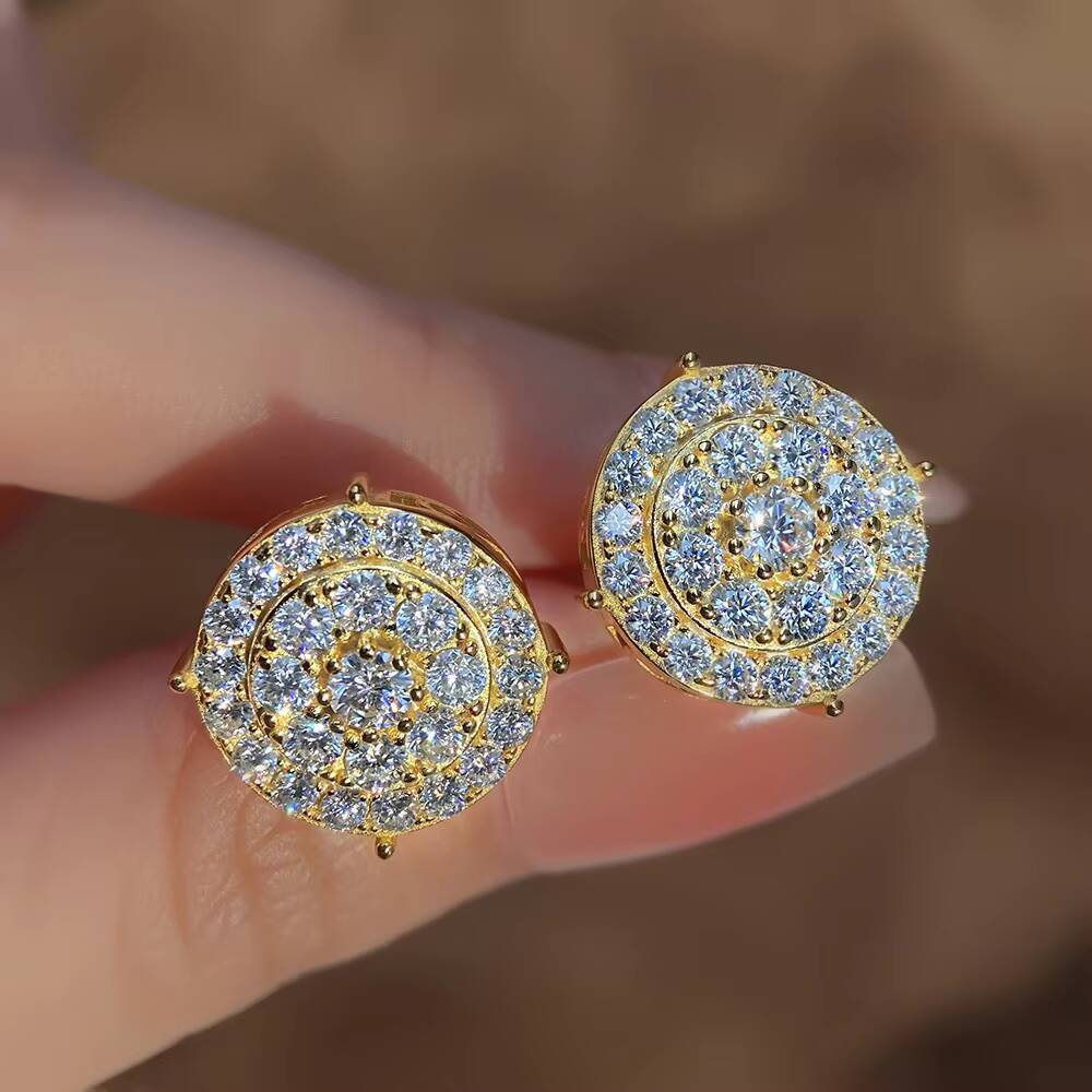 Classic Fine Jewelry Women Men Moissanite Stud Earrings 925 Sterling Silver Screw Back Iced Out VVS Moissanite Cluster Earrings