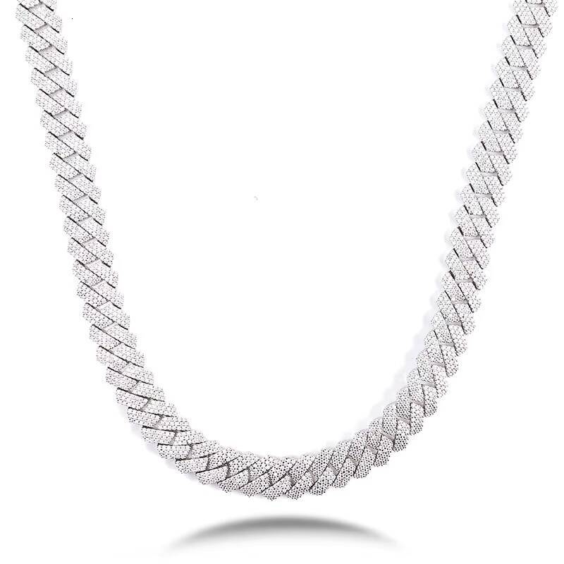 Factory Wholesale 925 Silver Gold Plated 15mm Moissanite with 3-Row Silver Inlaid Hip-Hop Style 7-24 Inches Cuban Chain Necklace