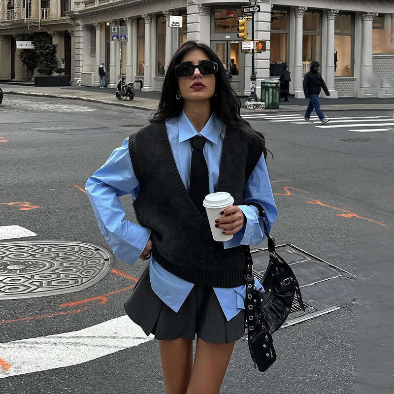 2024 Summer New Women's Solid Color Loose Long Sleeve Shirt Fashion High Waist Skirt Set a4c