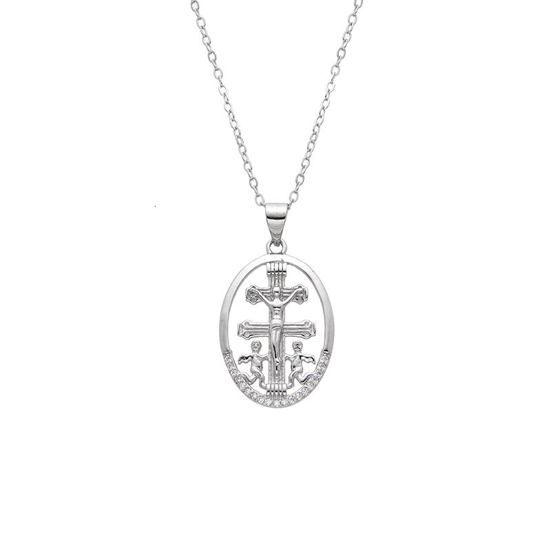 Wind Jewelry Pure Sier Oval Jesus Cross Pendant Fashion Simple Inlaid Dia Necklace Women's Accessories Jewelry for Women