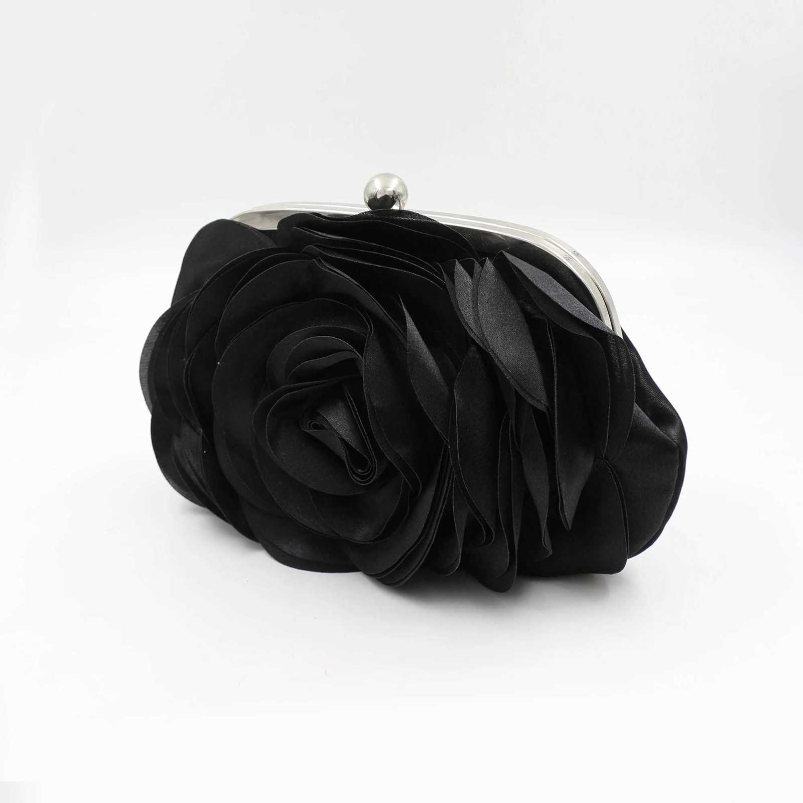gorgeous and elegant stereo rose flower pure color satin petal womens clutch bag bridal bag party dance bag Y250725