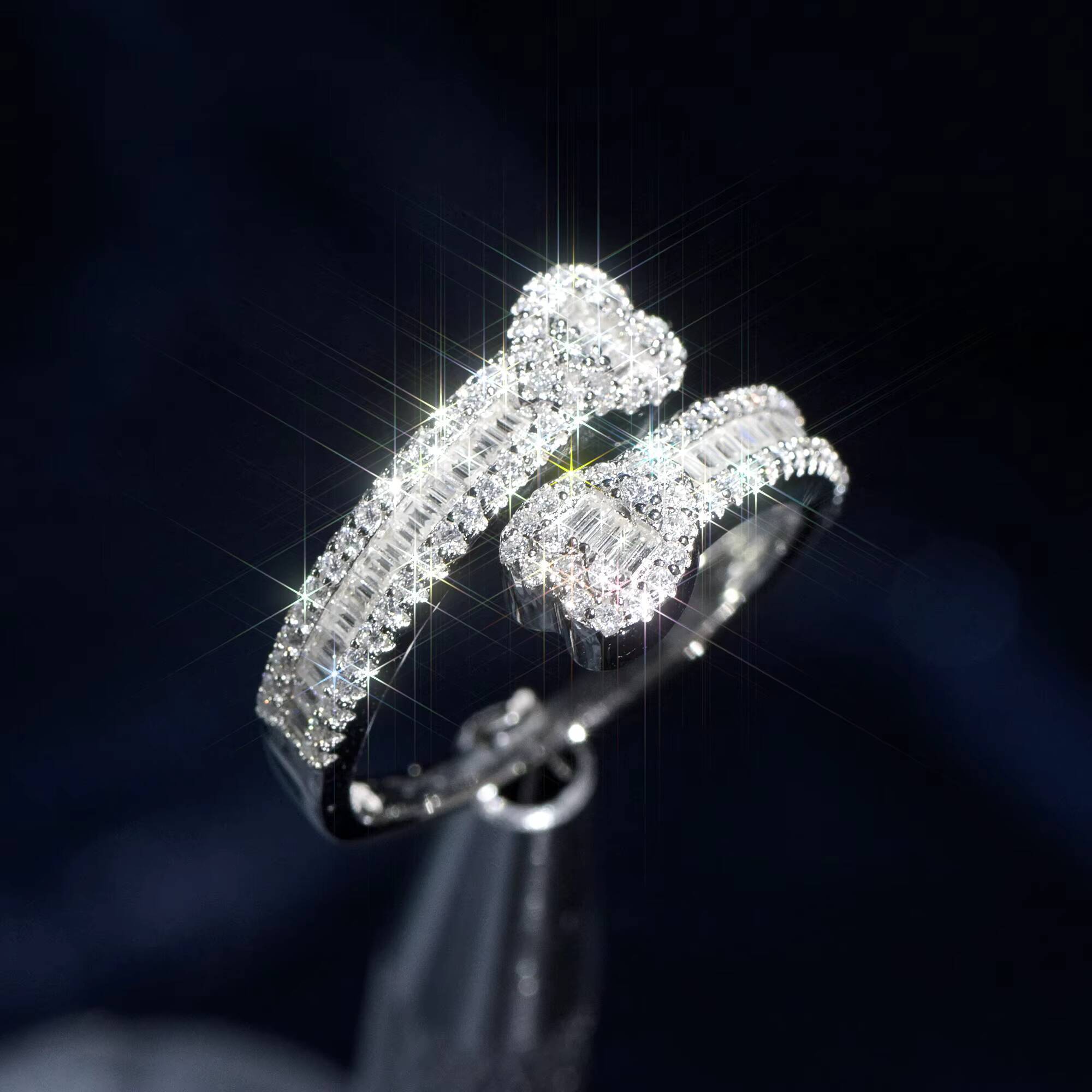 Pass Diamond Tester Iced Out D Color Moissanite Mens Double Heart Shape Baguette Ring S925 Sterling Silver Hip Hop Jewelry Gift
