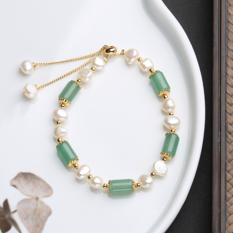 New Design Natural Rose Quartz Barrel Beads & Baroque Freshwater Pearl Bracelet Trendy Fresh Style Jewelry for Women