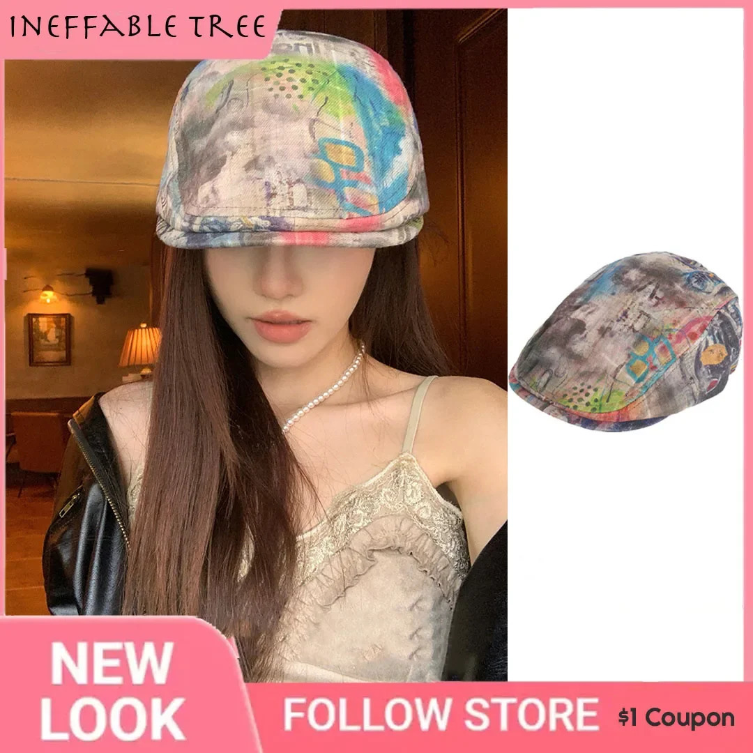 Y2K American Spice Girl Personalized Graffiti Forward Hats for Women Spring Summer Thin Niche Retro Beret Cap Gorras 250723