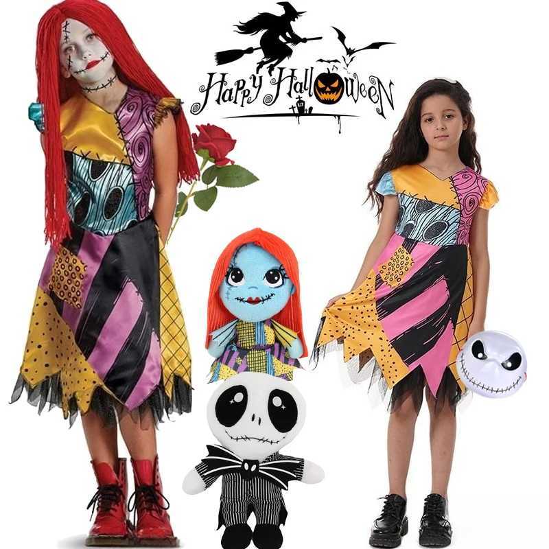 2024 halloween Costumes Kids Girls Cosplay Clothing The Nightmare Before Christmas Children Princess Sally With Bag Suit 2-10T Z250725
