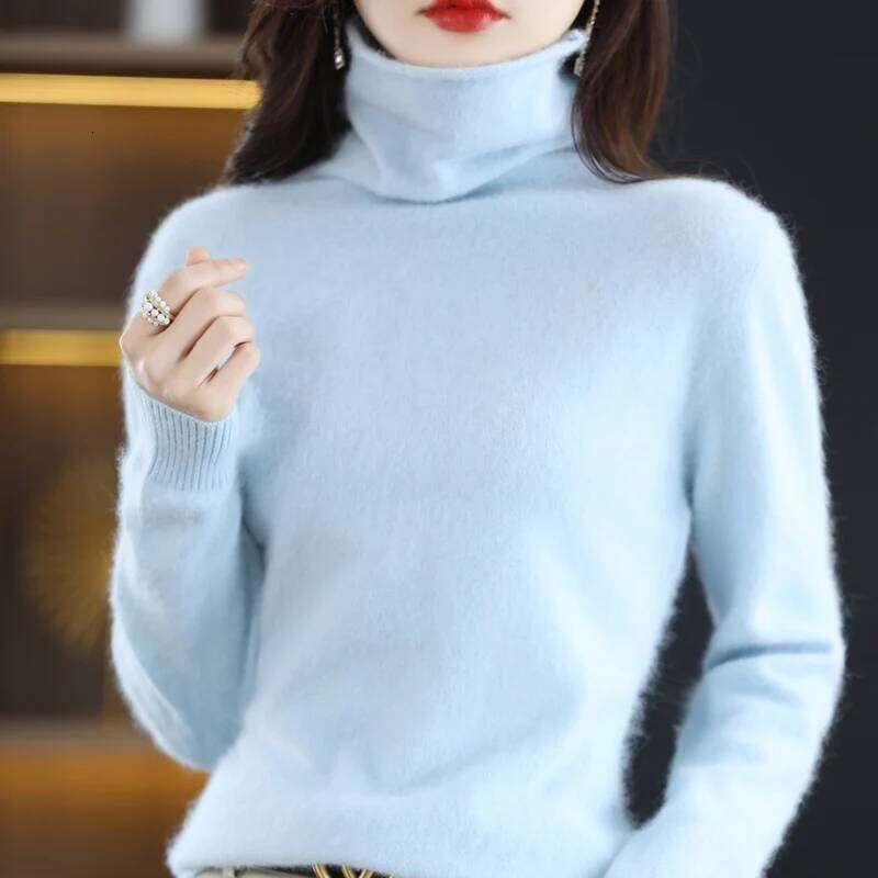 2024 Autumn/Winter New Mink Cashmere Women's Sweater Stacked Hoodie Loose Large High Collar Knitted Warm Long Sleeve MDNG