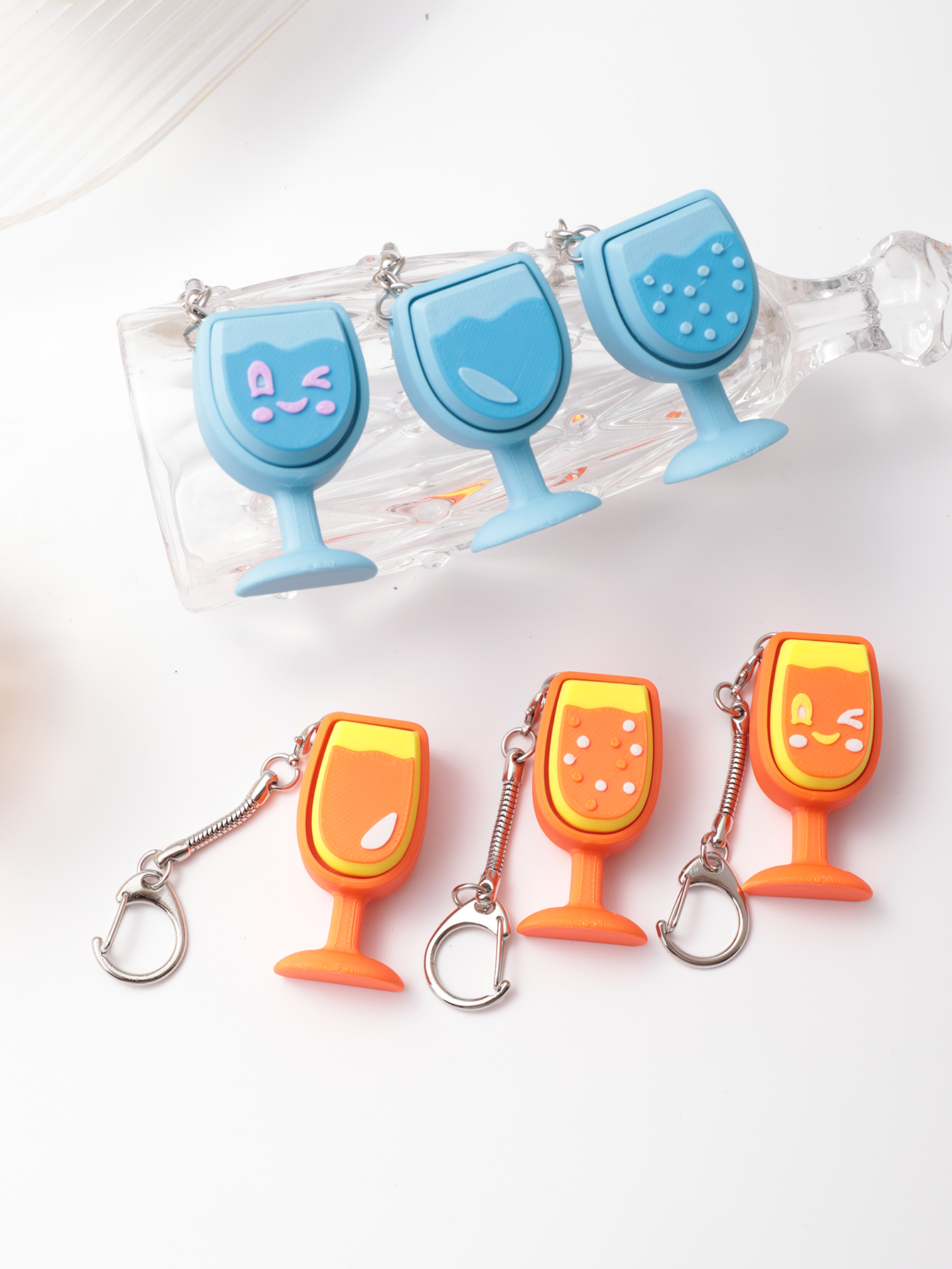 3D printed cocktail cup-shaped keychain - adult stress relief toy, with a portable anxiety relief gadget featuring a clickable keyboard design