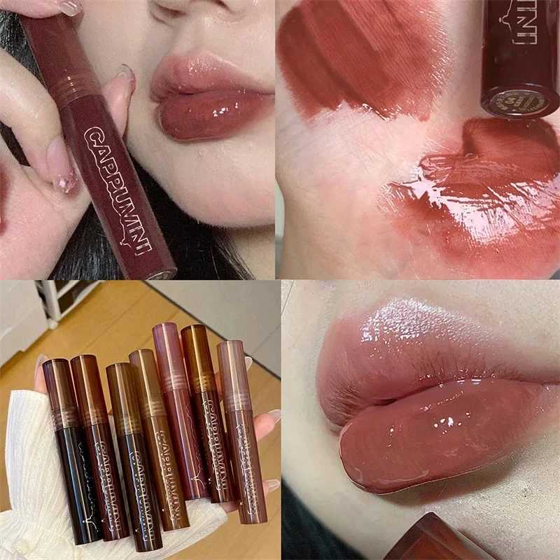 Punk Dark Brown Mirror Water Lip Gloss Red Lip Glaze Transparent Glass Lip Oil Waterproof Liquid Lipstick Clear Tint MakeupXJ250724