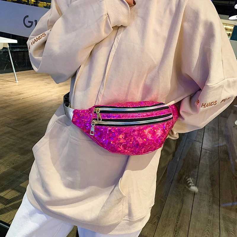 Gradient Color Fanny Pack Laser Holography Crossbody Waist Bag Pack Belt Bag Travel Walking Running Hiking Cycling Sport Workout Y250724