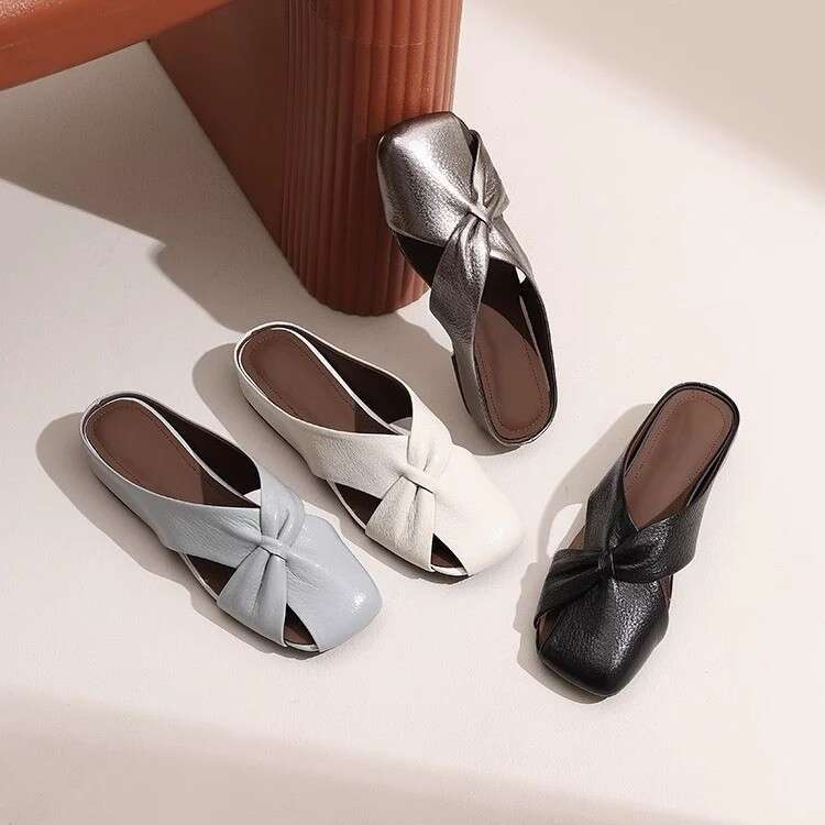 Sheepskin Version ~ French Style Hidden Heel Closed-Toe Half for Women Versatile Hollow Breathable Lazy Slip-On Outdoor Slippers