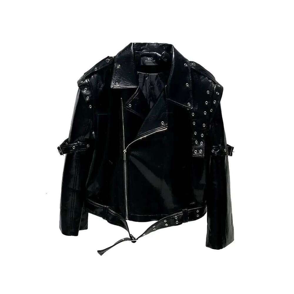 Fashion 2025 Autumn Metal Leather Jackets Men's Irregular Splicing Design Trendy Short High Street Jacket Long Sleeve Tops