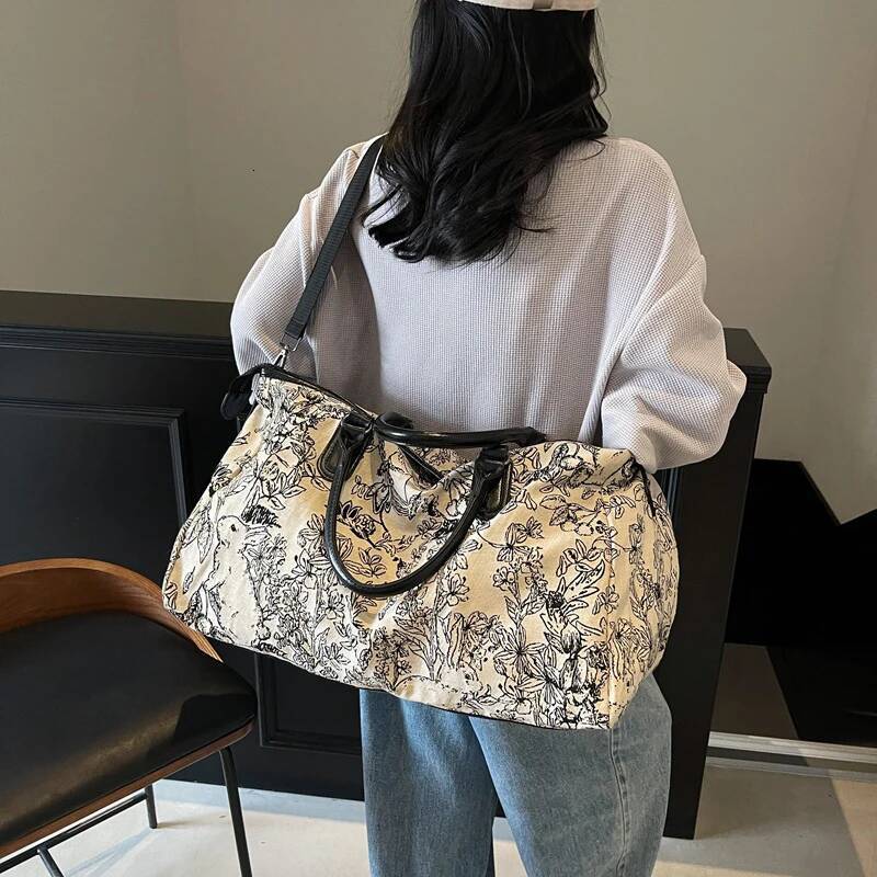 Short Distance Travel Duffel Bag Women Lightweight Fiess Carry On Lage Bags Outdoor Hiking Shopping Handbag Retro Schoolbag