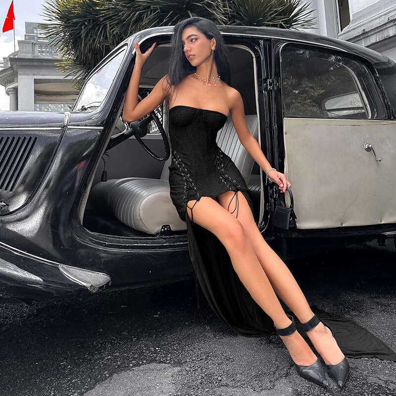 2025 Summer New Sleeveless Backless Off-Shoulder Irregular Sexy Bustier Slim Dress for Women 389