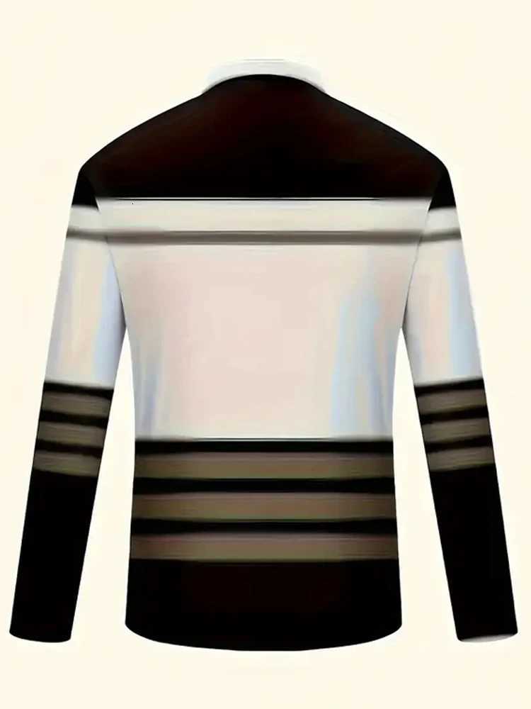 Mens Long Sleeved Polo Shirts Zipper Collar Shirt Striped Fashion Business Formal Outdoor Spring And Autumn Polo Shirt Collar XJ250725