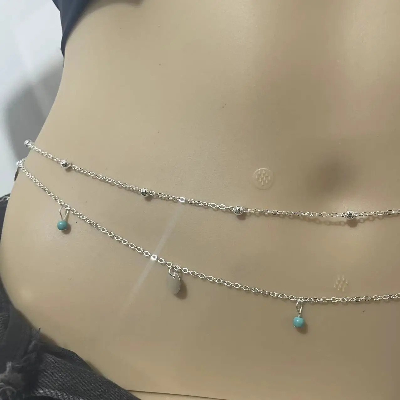 Minimalist Tassel Sequin Double Layer Chain Casual Pants Chain Hip-hop Body Chain Fashionable Retro Turquoise Waist Chain 250722