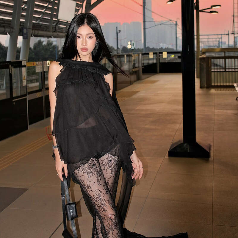 2025 Summer New Sexy Hot Girl Fashion Top Lace Trendy High Waist Skirt Set for Women 2db