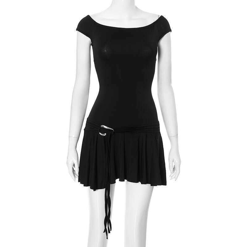Yds182 Women's Summer New Solid Color Sleeveless Off-Shoulder Tube Top Short Ruffle Dress B5