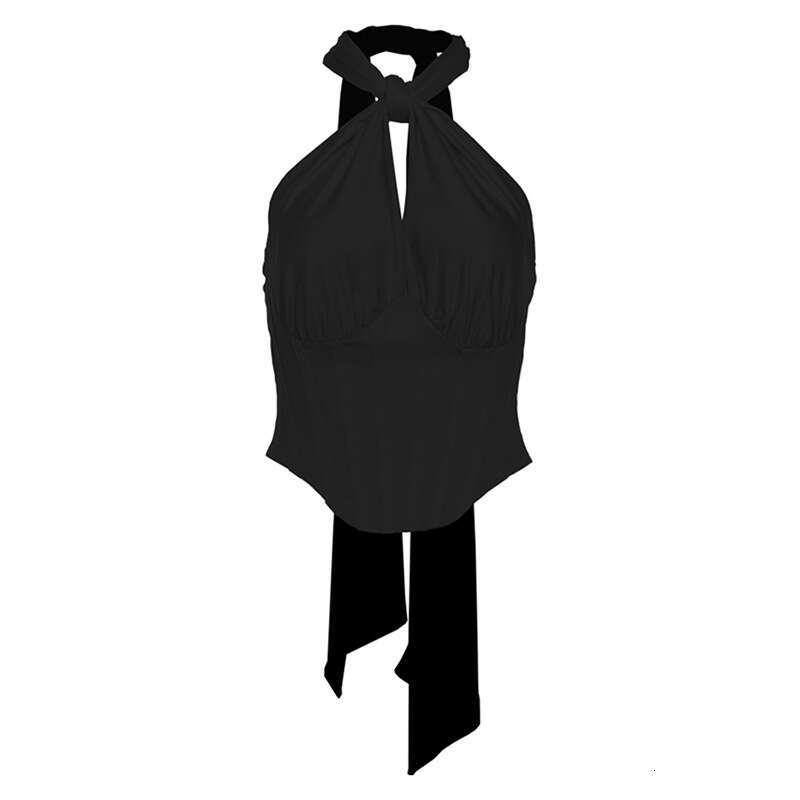 2025 Summer New Women's Fashion Solid Color Sexy Halter Neck Tube Top Vest b9b