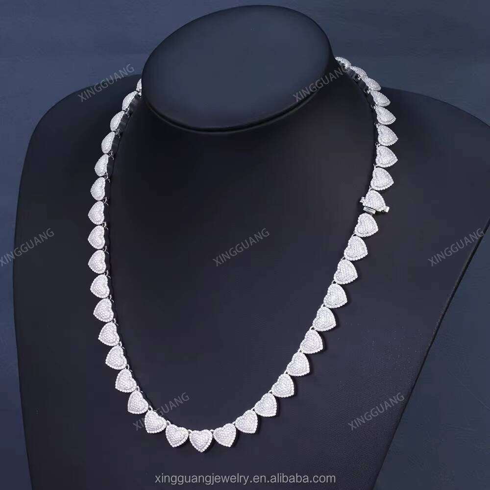 XG Pass Dia Tester Sier Heart Chain Necklaces Vvs Moissanite Cuban Link Chains