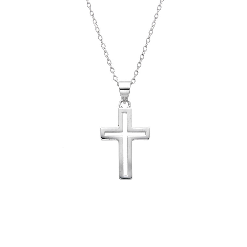 Sterling Sier Hollow Cross Necklace for Women Fashion Versatile High-end Pendant Clavicle Chain Jewelry for Women