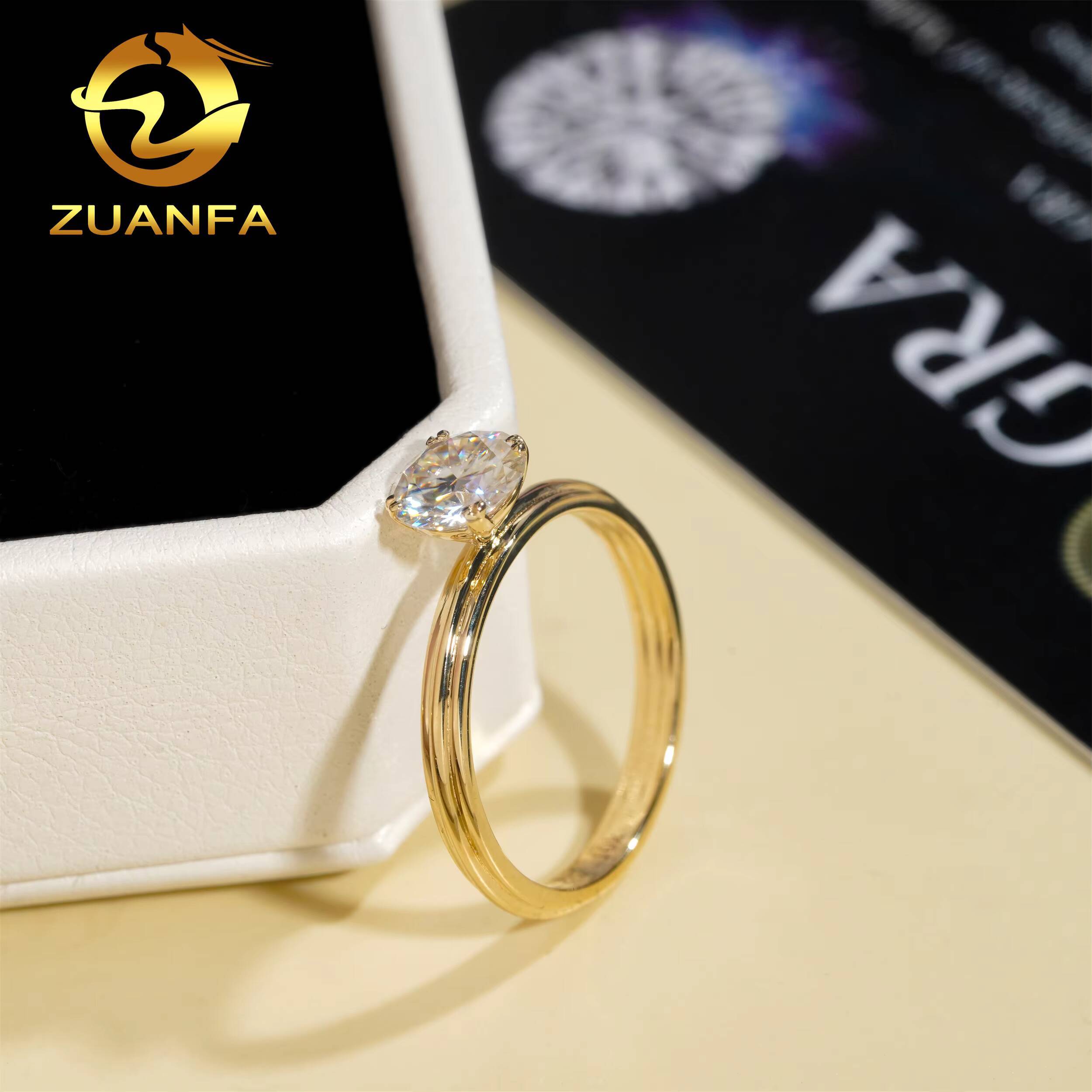 3Row Wedding Ring 10K Gold Solitaire Moissanite Diamond Engagement Ring Pass Diamond Tester Vvs Moissainte Ring