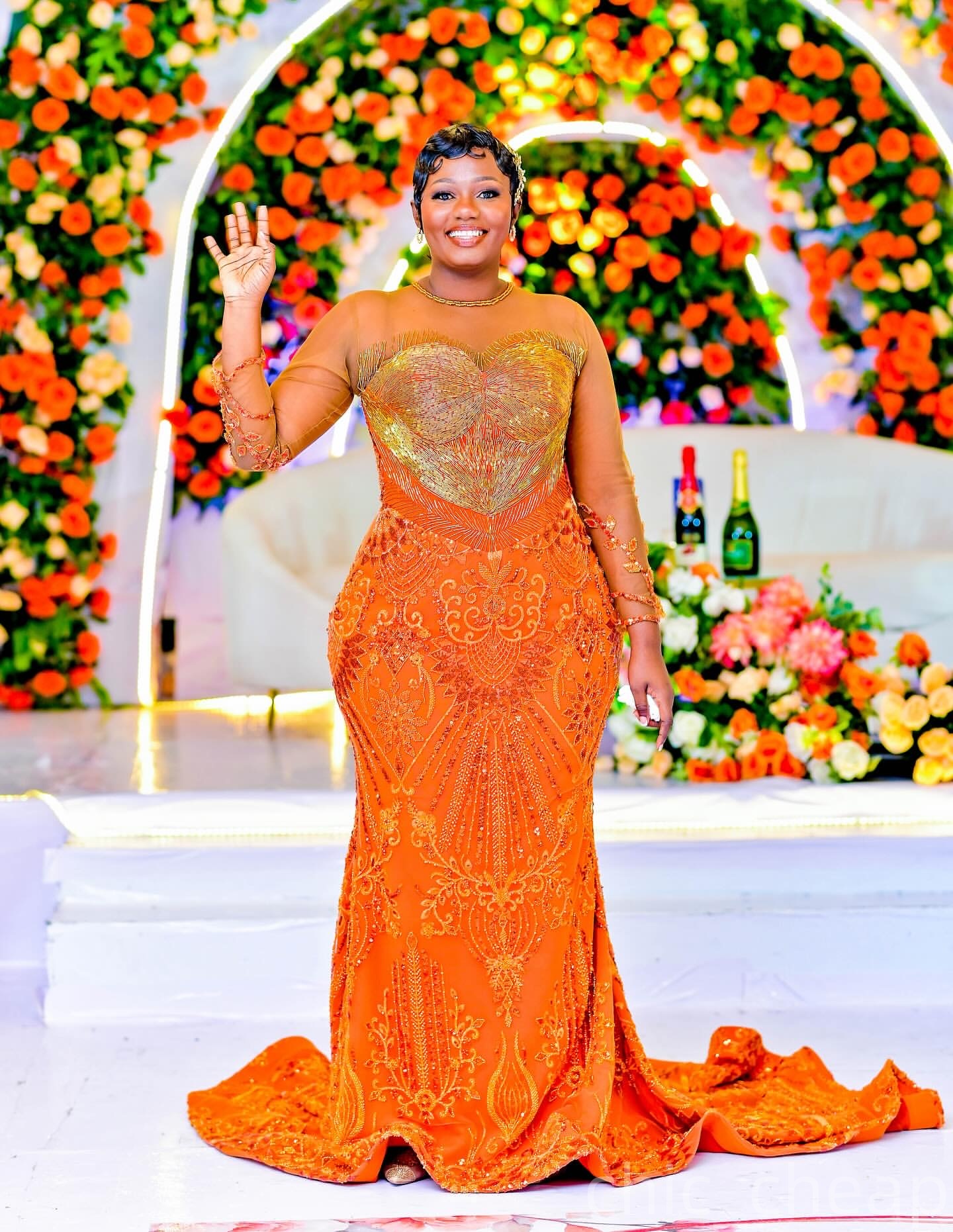 Mermaid Orange Prom Dresses 2025 Lace Beaded Full Sleeves Vintage Evening Formal Party Second Birthday Engagement Gowns Plus Size Dress For Special Oc