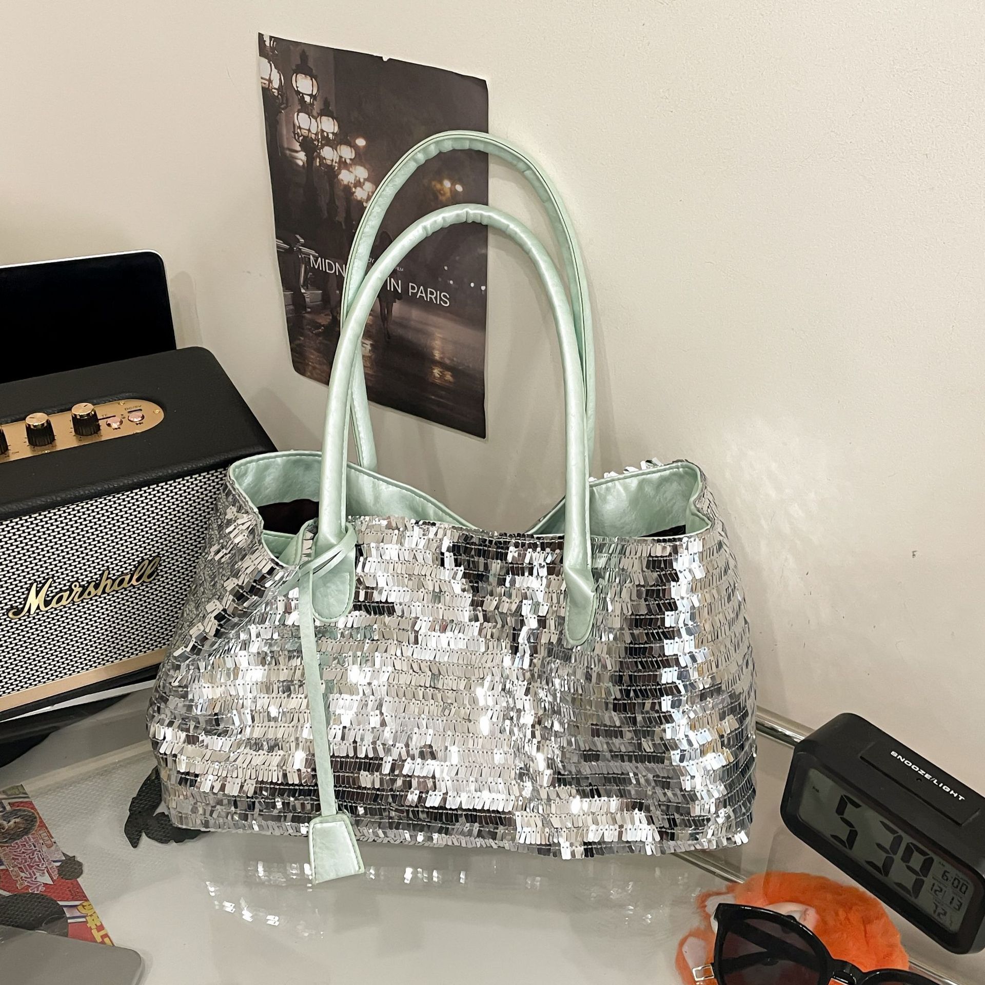 Luxury Brand Designer Bag European And American Trend Tote Bags Shiny Metallic Sequin Bag Foreign Trade Women Hand-Woven Shoulder Underarm Bag