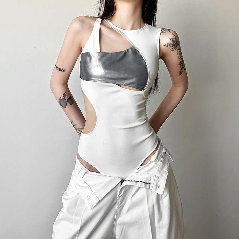 2025 Women's Spring New Street Fashion Sexy Hollow Out Patchwork Jumpsuit for Women 93e